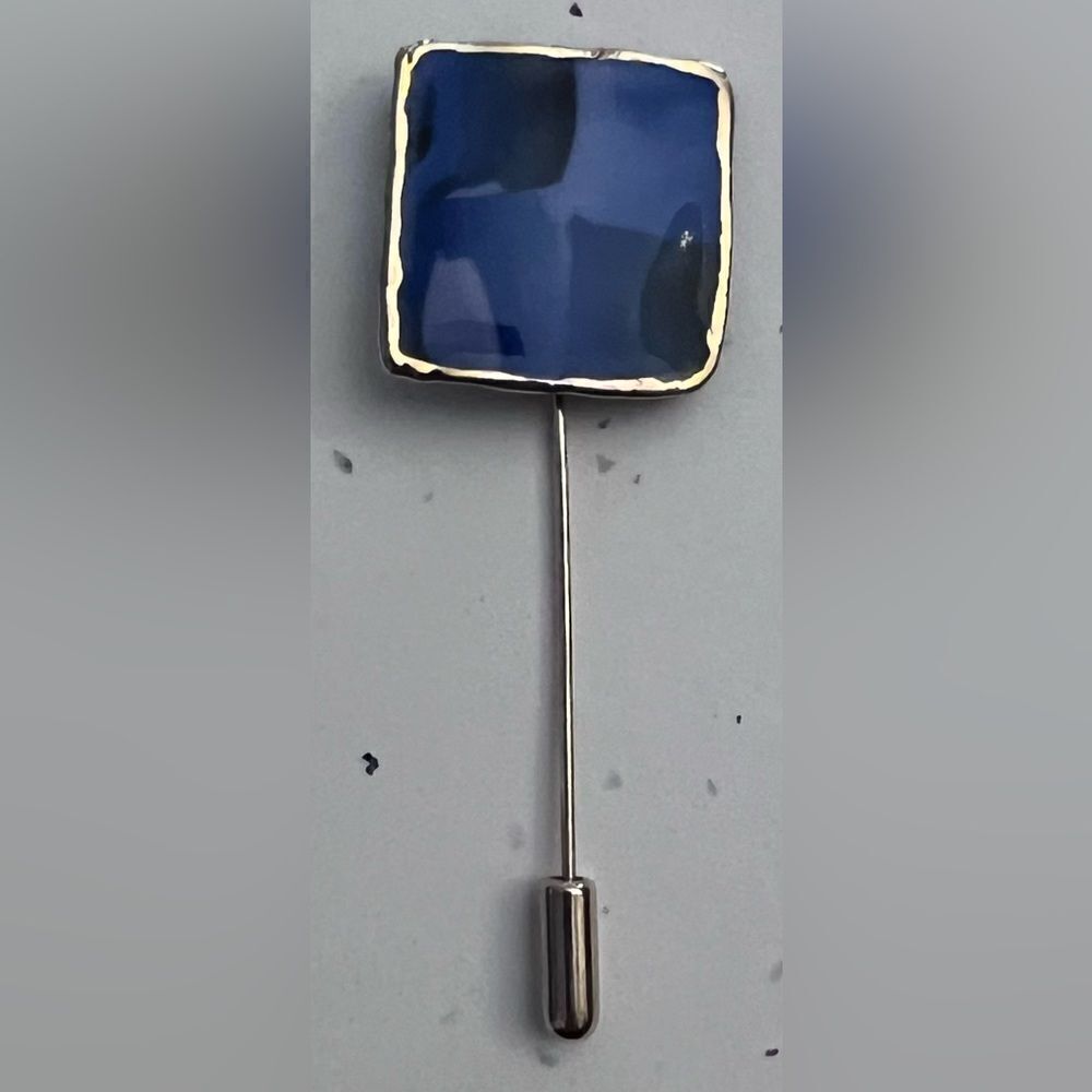 Blue and Gold Enameled Square Stick Pin